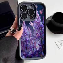 Cubierta de teléfono con borde negro diseño floral púrpura y mariposas para uso diario y trabajo - Burdeos - Ver 3