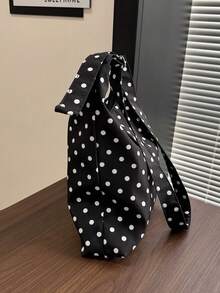 Túi đeo vai nữ, Túi vải hình lưỡi liềm chấm bi thời trang - màu đen - Xem 4