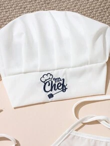 Navy Blue Embroidered Chef Photography Costume, White Chef Hat & Apron Set, Baby & Toddler Photoshoot Outfit - Blue and White - View 7