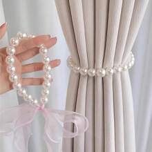1pc Ribbon Faux Pearl Curtain Tieback ,French Style Pearl Bow Tie Curtain Tiebacks,Bow Decor Curtain Tieback,Gauze Ribbon Curtain Rope Curtain Holdback For Bedroom Living Room Home Decor - Multicolor - View 5