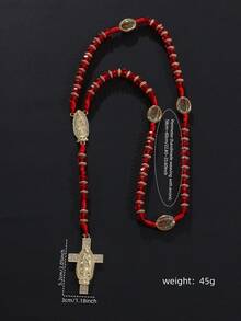 1pc Virgin Mary Cross Pendant Beads Chain Necklace,Crystal Beads Catholic Necklace Cross Pendant Virgin Mary Necklace Colorful Cross Pendant Necklace - Beaded Necklace - View 3