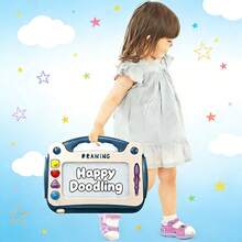 On-The-Go Kids' Doodling Fun – Large Portable Magnetic Drawing Board (12.2*9.65in), 4 Cute Shape Stamps, Smooth Wipe Clean, Enhances Imagination & Cognition, Perfect For Holiday Travel, Christmas/Birthday Playdates & Home Festive Activity, Ideal Toddler Gift - Màu xanh lam - Xem 2