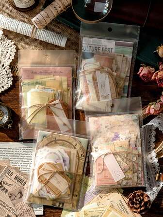 100 piezas/Paquete Serie de Oficina de Correos Vintage Retro Surtido de Materiales, Patrones Retro Ricos, Papel Ligero, Adecuado para Scrapbooking, Diario, Collage DIY, Vuelta a la Escuela