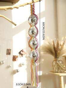 1pc Tasseled Woven Multi-Ball Disco Ball Wall Hanging, Boho Vintage Disco Ball Decor, Rainbow Woven Disco Ball Ornament, Fashionable Indoor Party Wall Decoration, Boho Hanging Disco Ball, Multi-Ball Mirrored Disco Ball, Living Room Bedroom Decor, Modern Boho Disco Ball Wreath, Tasseled Disco Ball Decoration, Colorful Retro Disco Ball Ornament - Multicolor - View 10