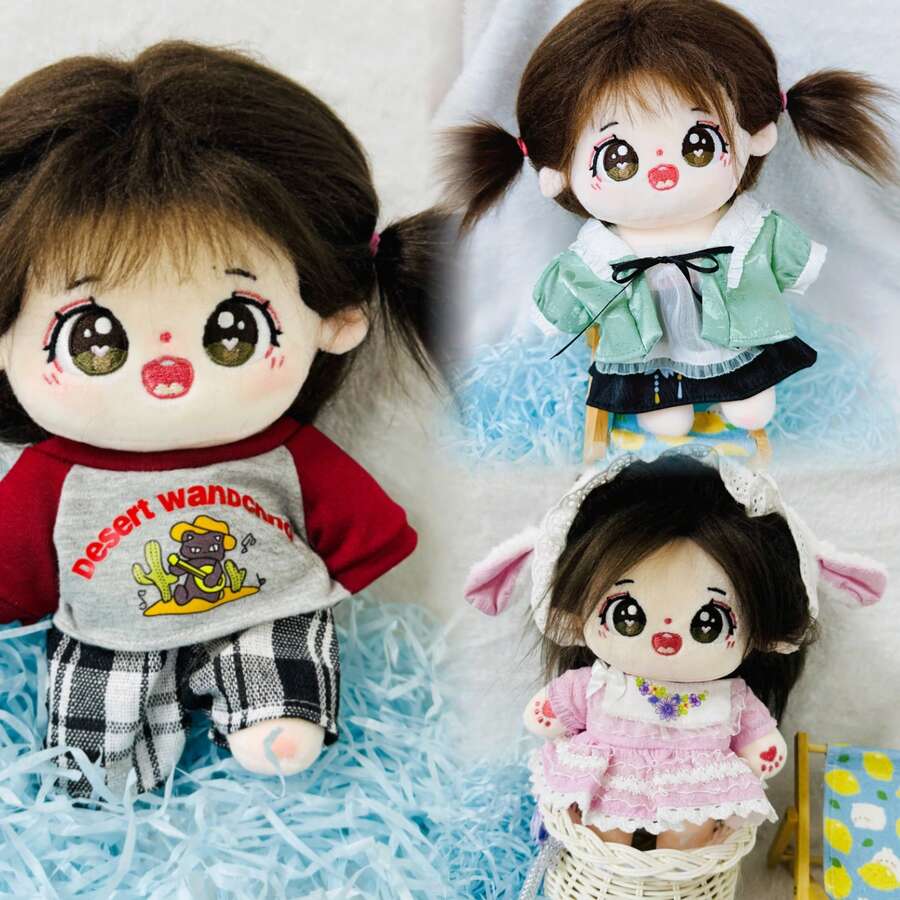 1件毛绒时尚娃娃服装，可搭配不同服饰，可选配骨架（骨架可活动娃娃的手臂和腿部），送给朋友的完美礼物，长长的深棕色头发。可爱的连衣裙。 - 彩色 - 查看 1