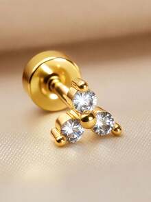 1 pieza Pendientes de botón con flor de circonita chapados en oro de 18K de 20G, material de acero inoxidable, adecuado para múltiples perforaciones de oreja, delicado y preciso, adecuado para mujeres y niñas, para uso diario - Un par de pendientes redondos de circonita con forma de flor - Ver 14