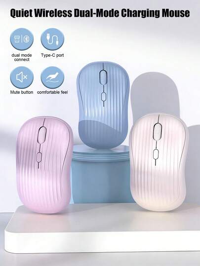 무선 블루투스 마우스, 충전식 2.4G/BT 듀얼 모드 휴대용 오피스 노트북 컴퓨터 액세서리, 여성에게 적합, 매우 매력적인 무소음 무선 마우스, 게이밍 데스크탑 컴퓨터 비즈니스 귀여운 휴대용 오피스용 스트라이프 무선 마우스
