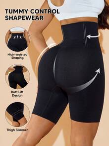 Celana Legging Pendek Pembentuk Tubuh Wanita Ukuran Besar Tanpa Jahitan Pinggang Tinggi Pengontrol Perut - Hitam - View 1