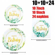 72pcs Birthday Party Supplies Set, Plant-Themed Birthday One-Time Use Plates, 7/9 Inch Deep Blue & Gold Party Plates, Apple Blue Foil One-Time Use Plates, Cups, Napkins, Suitable For Birthday, Wedding, Party Tableware - Multicolor - View 6