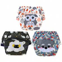 Conjunto de 3/4 fraldas de pano reutilizáveis à prova de vazamentos + calça de treinamento bordada, macias, respiráveis e absorventes, ótimo presente para bebês. - Multicolorido - Ver 23