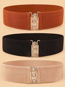 1/3pcs Metal Buckle Elastic Waist Belt, Waist Cincher For Dress - Multicolor - View 1