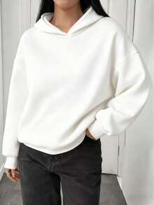 Minimalist Design Women Loose Fit Long Sleeve Pullover Sweatshirt, Suitable For Autumn, Winter, Spring, Casual Wear, Halloween Costume, Outerwear, White, Fashion