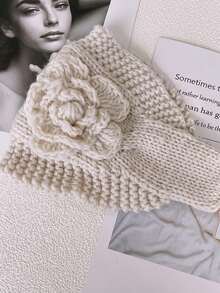 1pc Women's Polyester Knitted Scarf/Headband, Floral Embellished, Warm & Versatile, Elastic, Suitable For Daily Wear