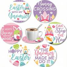 2个复活节彩蛋木质杯垫，适用于露台、餐桌、厨房、客厅，是馈赠亲朋好友的最佳艺术礼物。 - 彩色 - 查看 5