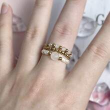 3pcs Bohemian Style Natural Stone & Cultured Pearl Beaded Ring Set, Elegant Stainless Steel Rings, Suitable For Daily Wear, Festivals, Weddings, Parties - Natural Stone Pearl Ring Set - View 9