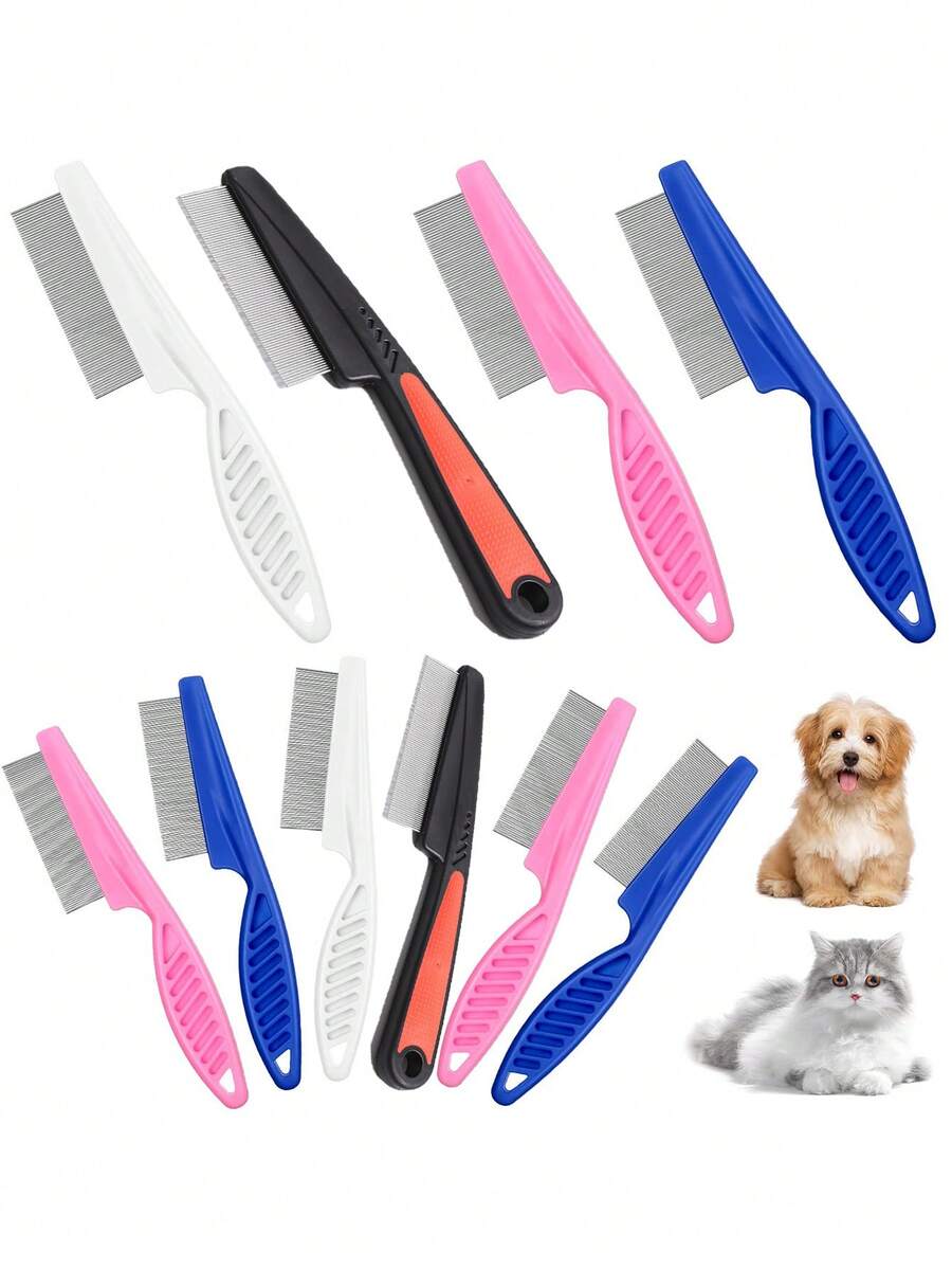 4-In-1 Pet Hair & Tear Stain Remover Brush, Pet Hair Grooming Brush, Dog & Cat Flea Comb, Flea Removal Tool, Double-Sided Massage Brush, Stainless Steel Dog & Cat Flea Comb, Effectively Trims And Gently Removes Matted Hair And Fleas, Suitable For Dogs & Cats - Multicolor - View 1