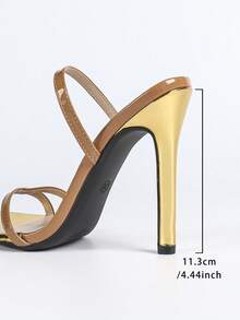 Jin Bei Qi 女士高跟凉鞋，圆头，漆皮，撞色，T字带，踝带，露趾，套脚，户外派对，细高跟，时尚鞋履，优雅，魅力，派对，宴会，浪漫，杏色高跟鞋 - 杏色 - 查看 3
