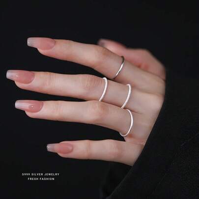 1pc S999 Pure Silver Simple Plain Ring, Minimalist & Versatile, Essential For Daily Wear, Smooth/Matte/Satin Finish, All-Match Stacking Ring