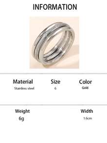 1/3pcs Stainless Steel Matte Gold Fashion Ring Set - Silver - View 8
