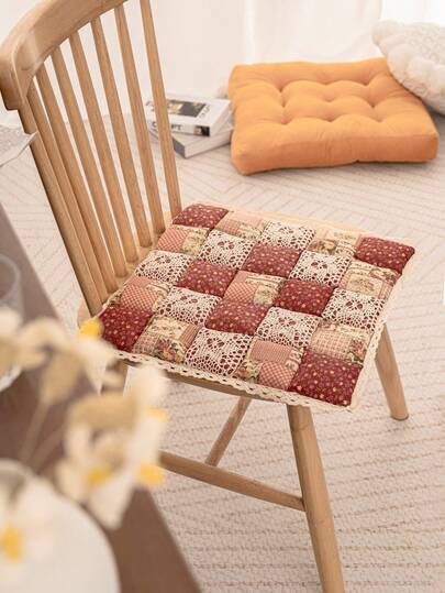 1pc Farmhouse Style Thickened Cushion For Bun Chair, Contrast Color Design, Tie-Up Fastening, Suitable For Indoor/Outdoor Chairs In Dining Room/Bedroom, Soft & Comfortable, Easy To Clean