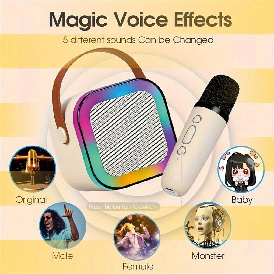 Mini Karaoke Machine, Equipped With 2 Wireless Microphones, Suitable For Adults' Portable Speaker, With Lights And Fun Sounds, An Interactive Dual-Microphone Toy. A Great Gift For Ramadan. Ideal For Giving As A Gift To Boyfriends And Girlfriends.