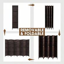 Room Divider 8 Panel Folding Wooden Privacy Screens Tall Fabric Divider For Room Separation 1.7Mx3.2M Partition Room Dividers Freestanding For Living Room Bedroom Office Brown - Brown - View 8