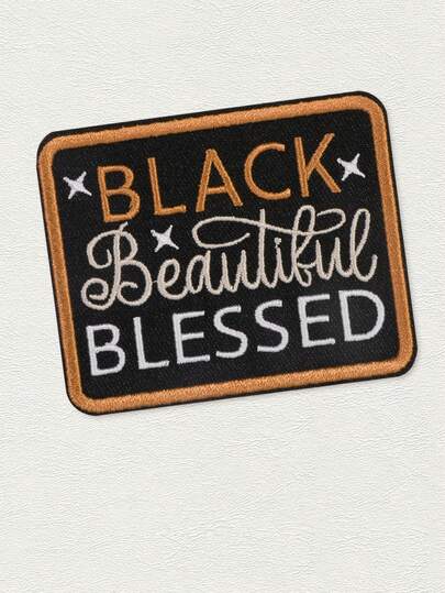 1pc BLACK Beautiful Embroidered Patch - Black, Gold, And White Square Patch With Rounded Corners | Vintage DIY Accessory Patch For Jackets, Handbags, Backpacks, Etc. | Multicultural Society Decoration