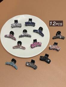 Conjunto de 12 presilhas de cabelo femininas elegantes e modernas com strass, perfeitas para o dia a dia e festas. Acessórios de cabelo femininos, um ótimo presente para ela. Presilha de cabelo feminina elegante com garra, ideal para ocasiões casuais. - Multicolorido - Ver 4