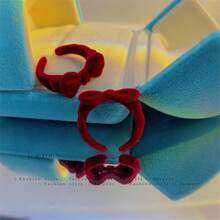 1/3件装可爱蓝色蝴蝶结开口戒指，适合女性和女孩，秋冬季节，毛绒戒指，礼物，珠宝，日常佩戴，情人节。 - 彩色 - 查看 4