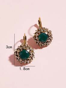 2pcs Rhinestone Studded Round Earrings, Suitable For Everyday Wear - Rhinestones - View 4