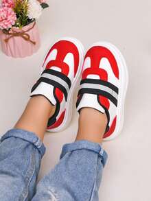1 Pair New Fashion Easy Slip-On Toddler Kids Sports Shoes, Classic Versatile Flat Casual Sneakers For Boys And Girls, Lightweight Outdoor Running Shoes, All Season - Red and White - View 10
