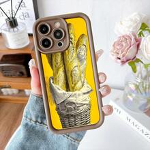 Cubierta de telefono con borde negro amarillo con diseño de pan baguette en canasta para uso diario y estilo urbano - Burdeos - Ver 5