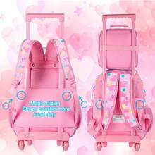 3个装爱心拉杆背包，适合3岁及以上儿童上学和假期旅行，带笔袋，可爱礼物