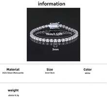 emejewe One D VVS1 莫桑石网球手链原装 S925 纯银镀白金带 GRA 证书手链适合女士男士