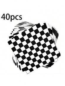 Black & White Checkered Racing Flag Print Napkins, Suitable For Car Themed Birthday Parties, Dinners, And Other Racing Themed Events - Multicolor - View 7