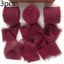 1/3 Roll Wine Red Handmade Chiffon Silk Ribbon Fringe,Burgundy Chiffon Ribbon For Flower Bouquet, Fabric Ribbon For Gift Wrapping, Burgundy Frayed Edges Ribbons For Wedding Invitations Bridal Bouquets Gifts Wrapping Crafts Holiday Party Decorations,Handmade Frayed Ribbon For Wedding, Chiffon Silk Ribbon For Christmas Decorations - Burgundy - View 12