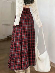2025新款爆款女士圣诞半身裙：休闲通勤红黑格子百褶裙，百搭日常，适合外出穿着及圣诞节。 - 紅色 - 查看 2
