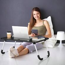 R-Escrito para  con Caón de Almacenamiento/Porsos Mesa portátil para cama sofá Lectura mesa pequeña Bandea de Cama con ranura Escrito para cama sofá trabao comer lectura - Negro - Modelo de apoyo negro - Ver 2