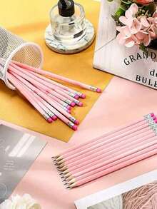 1 Set Light Pink Wedding HB Pencils, Valentine's Day Exclusive HB Graphite Pencils With Eraser - Suitable For School, Art, Office, Drawing, Sketching, Learning - Pink Wooden Pencils Back To School - Multicolor - View 8