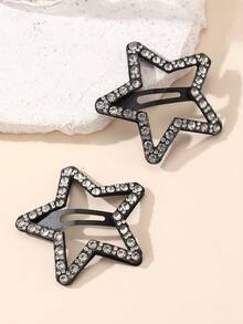 2个女士时尚优雅水钻星星、爱心、云朵几何发夹，适合日常、节日、派对等场合。 - 彩色 - 查看 9