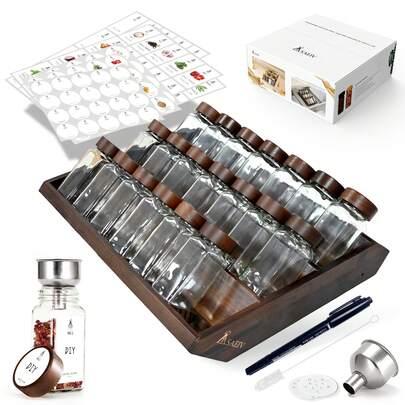 SAEIV Conjunto de 21 potes quadrados para especiarias (120 ml cada), com diversos rótulos, que podem ser colocados em pé e são ideais para gavetas. Organizador de temperos para gavetas e potes de especiarias.