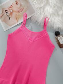 3pcs Classic Ribbed Lace Trim Seamless High Stretch Adjustable Strap Camisole, Skin-Friendly Casual Versatile Undershirt, Soft & Breathable Women Tank Top - Multicolor - View 4