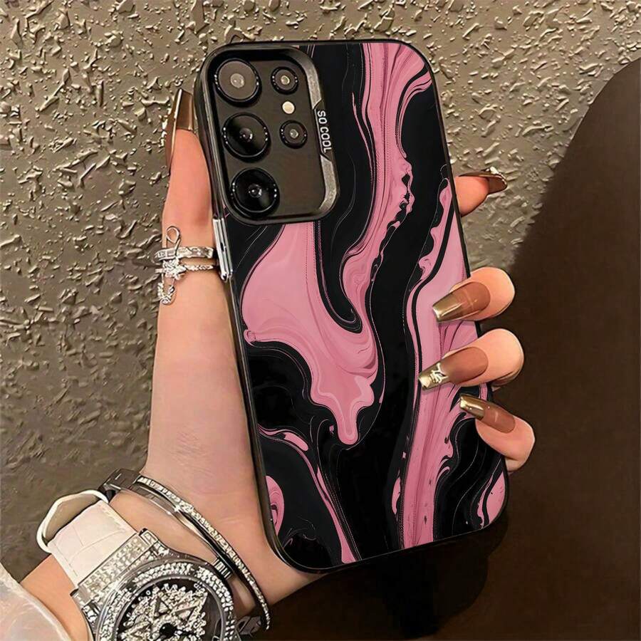 Estuche para teléfono con remolino de mármol rosa y negro Compatible con estuches para teléfonos   17  16 Pro Max  15 Pro Max  13 y  12 Hecho de material TPU a prueba de caídas, resistente al desgaste y cómodo de sostener Un gran regalo para familiares, amigos, seres queridos, novios / novias y para Navidad - Negro - Ver 1