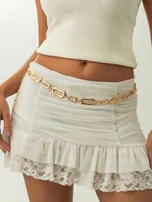 1件时尚迷人的不对称几何镂空腰链，性感金属链流苏身体链，适合女性日常、通勤、约会、购物等场合，是馈赠佳品。 - 金色 - 查看 6