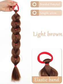 Synthetic Long Pull Through Double Braids Ponytail With Red Rubber Band Black Brown Ponytails Extensions Fluffy Fake Ponytail - Multicolor - View 8