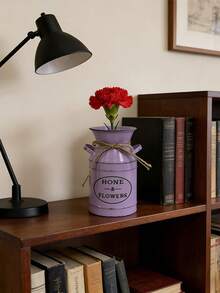 4-Color Vintage Milk Can Vase - Mint Green, Light Purple, Warm Brown, Soft Pink. Each With Jute Rope Decor And "HOME & FLOWERS" Print. Compact Size Suitable For Tabletop, Entryway, Etc. Can Hold Artificial Or Dried Flowers. Soft Colors Fit Various Home Decor Styles. Serves As Both Floral Container And Decorative Accent Piece. - Imprinted Double-eared Teapot - View 7