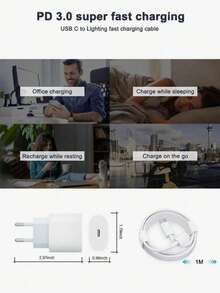 20W Fast Charger With 1M Type-C To Lightning Cable, USB-C Fast Charging, Compatible With IPhone 14/13/12/11/X/8/7, Suitable For Home, Office And Travel, Christmas/Housewarming Gift Phone Charger High Output Power - EU C Type Plug(220-240V) - View 6