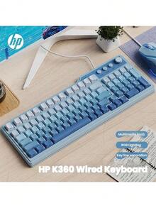 HP K360 98 配列電競鍵盤 職業級極速觸發 防鬼鍵精準操控 1600 萬色背光 即插即用 多系統適配 漸變紫 - 漸層紫[單一鍵盤]側刻 - 查看 4
