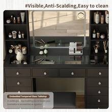 Yanosaku Vanity Desk With Full-Length & LED Mirror, 14 Drawers, 10 Shelves, Hidden Storage, Power Outlet, Dimmable 3-Color Lighting, White Makeup Vanity For Bedroom - View 7