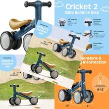 ASDRetrospec icleta de Equilibrio de Cricket para bebé con 4 Ruedas para Edades de 12 a 24 Meses Juguete de icleta para s de 1 año Juguetes de Paseo para s y niñas - Marino - Ver 1